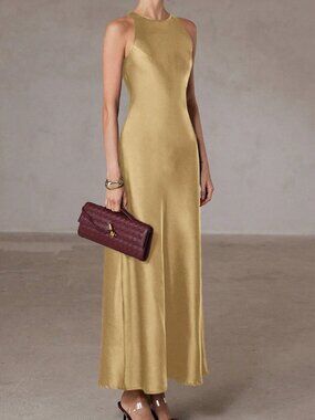 Khaki Elegant Women's Slim Fit Sleeveless Maxi Dress